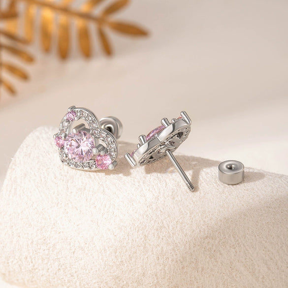 Wholesale Titanium Steel Princess Style Inlaid Zircon Ear Nail With Eight Heart Eight Arrows Design