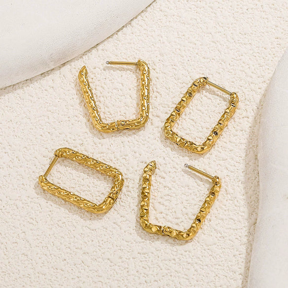 Wholesale Titanium Steel Rectangular Irregular Hammer Pattern Electroplated Unisex Simple Geometric Earrings