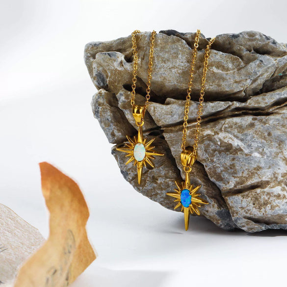 Wholesale Titanium Steel Retro Artistic Hexagram Ochain Clavicle Necklace With 18K Gold Plated