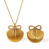 Wholesale 316L Stainless Steel Retro Bow Set Earrings And Necklace With Rhinestones And Electroplating Treatment