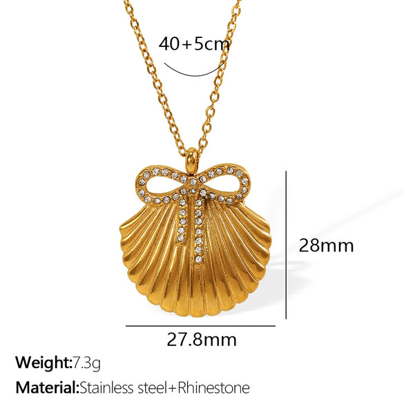 Wholesale 316L Stainless Steel Retro Bow Set Earrings And Necklace With Rhinestones And Electroplating Treatment