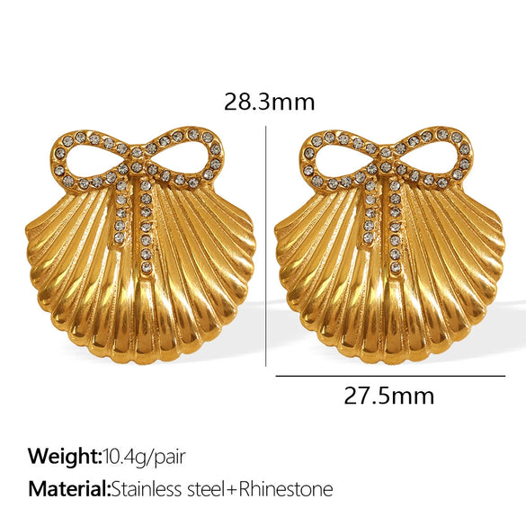 Wholesale 316L Stainless Steel Retro Bow Set Earrings And Necklace With Rhinestones And Electroplating Treatment