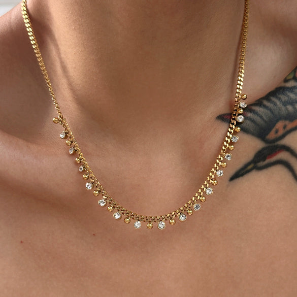 Wholesale Titanium Steel Retro Cuban Chain Necklace With Constellation And Geometric Pattern Electroplated Tassel Zircon