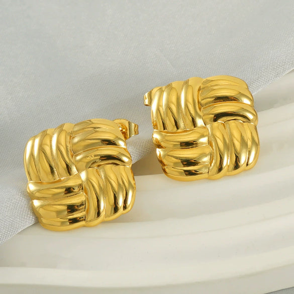 Wholesale Titanium Steel Retro Embossed Geometric Square Women's Antiallergic Earrings