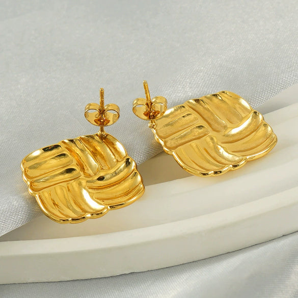 Wholesale Titanium Steel Retro Embossed Geometric Square Women's Antiallergic Earrings