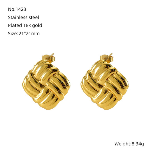 Wholesale Titanium Steel Retro Embossed Geometric Square Women's Antiallergic Earrings