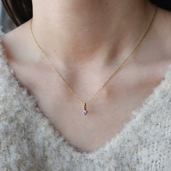 Wholesale Titanium Steel Retro Geometric Diamond Design Round Pendant Ochain Necklace For Women With Twelve Birthstones