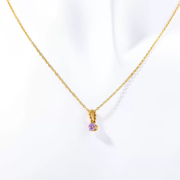 Wholesale Titanium Steel Retro Geometric Diamond Design Round Pendant Ochain Necklace For Women With Twelve Birthstones
