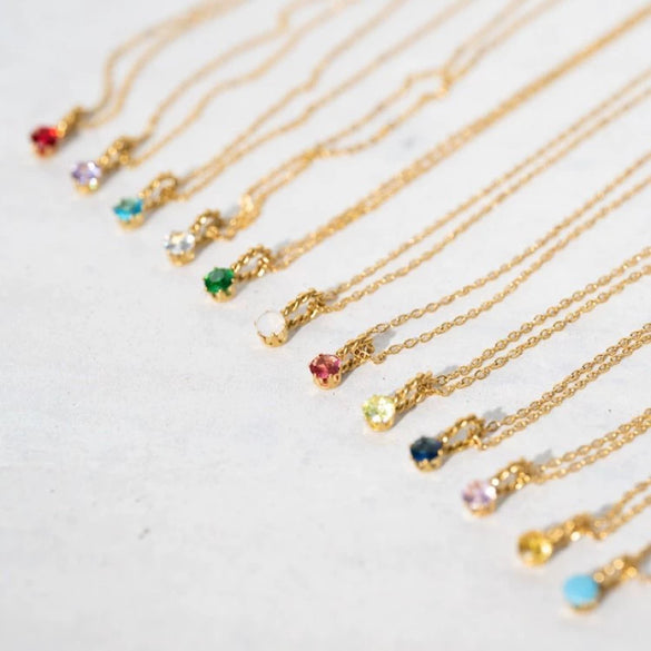 Wholesale Titanium Steel Retro Geometric Diamond Design Round Pendant Ochain Necklace For Women With Twelve Birthstones