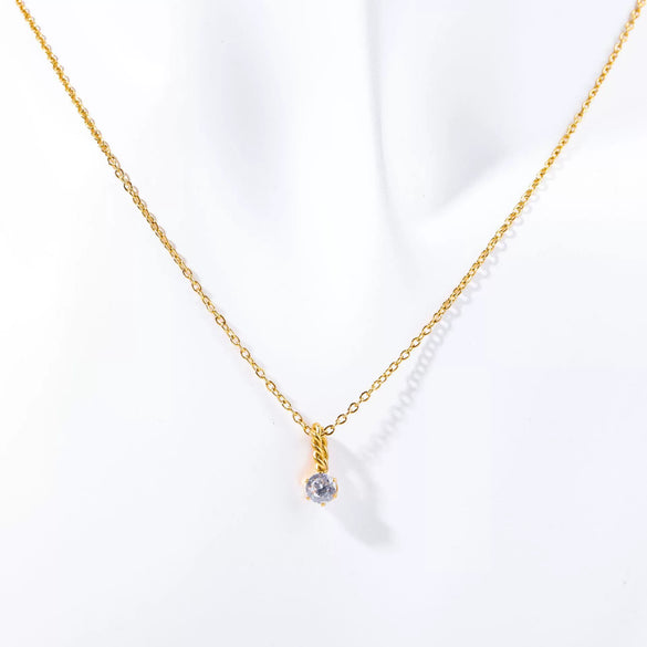 Wholesale Titanium Steel Retro Geometric Diamond Design Round Pendant Ochain Necklace For Women With Twelve Birthstones