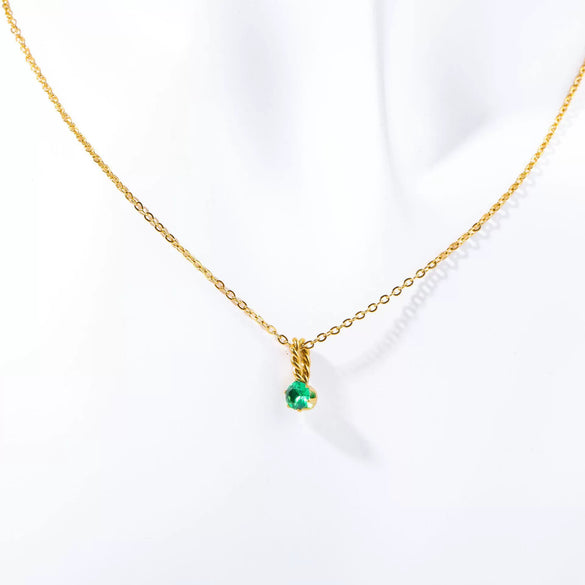 Wholesale Titanium Steel Retro Geometric Diamond Design Round Pendant Ochain Necklace For Women With Twelve Birthstones