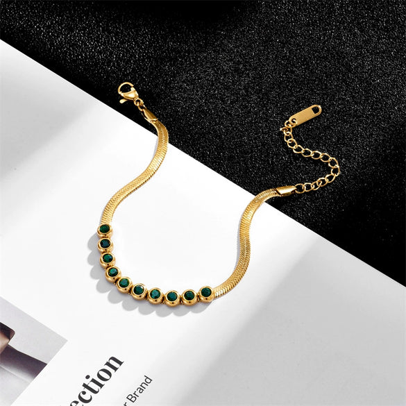 Wholesale Titanium Steel Retro Geometric Diamond Inlaid Necklace And Bracelet With Box Chain