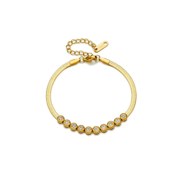 Wholesale Titanium Steel Retro Geometric Diamond Inlaid Necklace And Bracelet With Box Chain