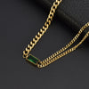 Wholesale Titanium Steel Retro Green Diamond Necklace With Cross Crown Roman Numeral Patterns Electroplated For Women Bamboo Chain