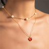 Wholesale Titanium Steel Retro Heartshaped Gem Inlaid Red Agate Pendant Necklace For Women