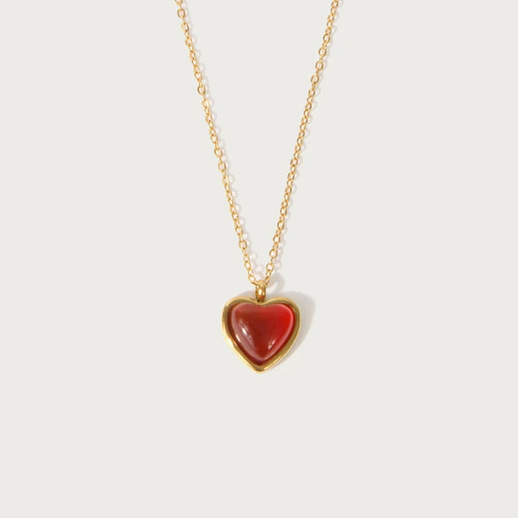 Wholesale Titanium Steel Retro Heartshaped Gem Inlaid Red Agate Pendant Necklace For Women