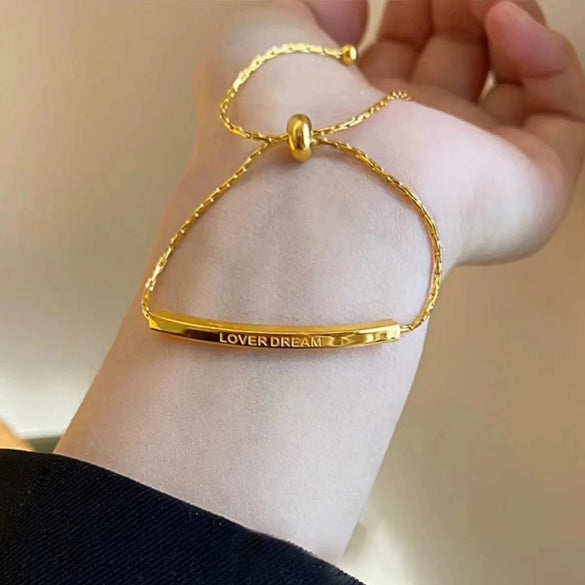 Wholesale Titanium Steel Retro Letter Geometric Gold Inlaid Women's Bracelet