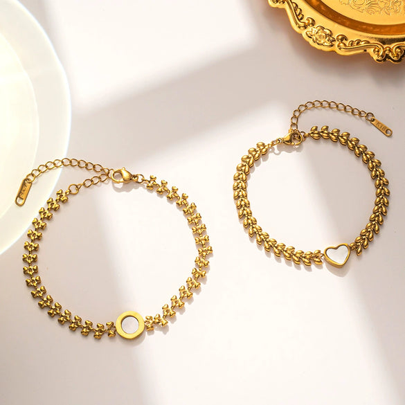 Wholesale Titanium Steel Retro Natural Style Wheat Ear Pattern Electroplated Women's Bracelet Jewelry