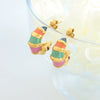 Wholesale 316L Stainless Steel Retro Style Geometric Striped Enamel Oil Drop Electroplated Earrings