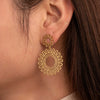 Wholesale Titanium Steel Retro Style Round Flower Earrings With Electroplating Treatment For Women
