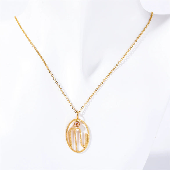 Wholesale Titanium Steel Retro Twelve Constellation Pendant Necklace With Electroplating Treatment And Ochain
