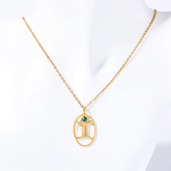 Wholesale Titanium Steel Retro Twelve Constellation Pendant Necklace With Electroplating Treatment And Ochain