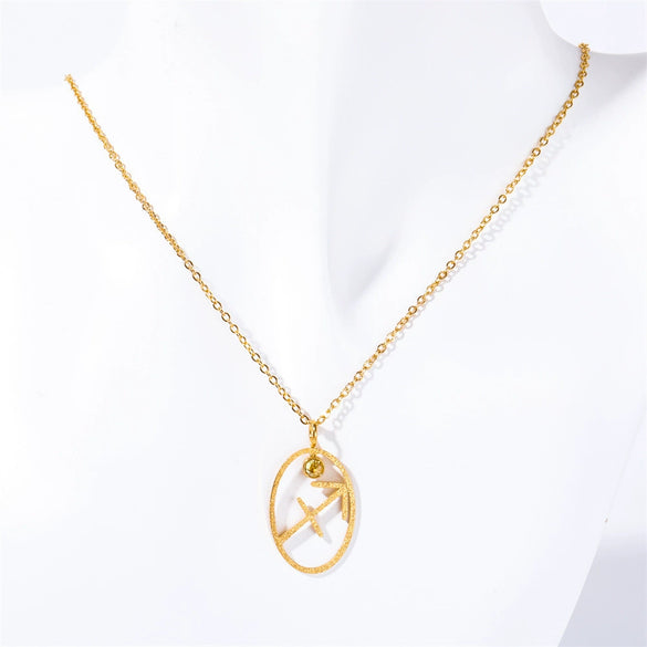 Wholesale Titanium Steel Retro Twelve Constellation Pendant Necklace With Electroplating Treatment And Ochain