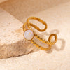 Wholesale Titanium Steel Ring Geometric Style Electroplated Inlaid With Natural Stone Retro Fashion Doublelayer Open Ring For Women