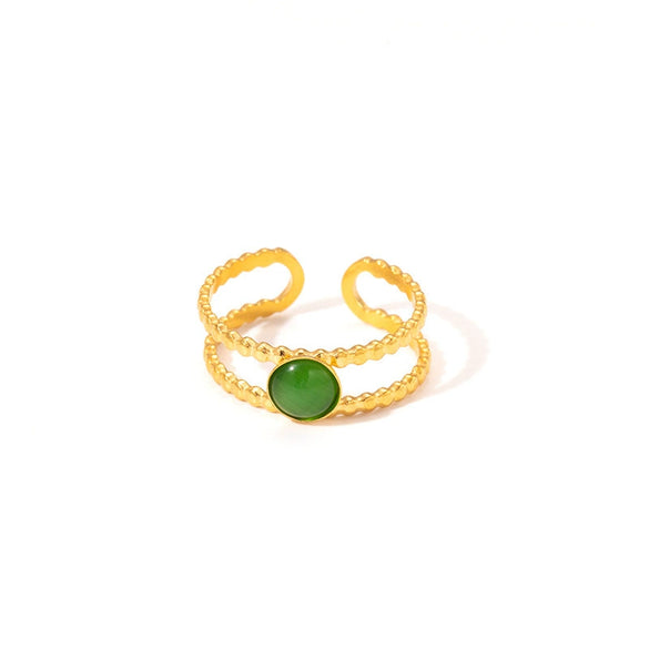 Wholesale Titanium Steel Ring Geometric Style Electroplated Inlaid With Natural Stone Retro Fashion Doublelayer Open Ring For Women