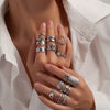 Wholesale Titanium Steel Ring Geometric Style With Heart Flower Leaf Letter Number Text Pattern Electroplated