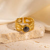Wholesale Titanium Steel Ring Inlaid With Colorful Natural Stone Geometric U Shape Electroplated Unisex