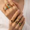 Wholesale Titanium Steel Ring Inlaid With Colorful Natural Stone Geometric U Shape Electroplated Unisex