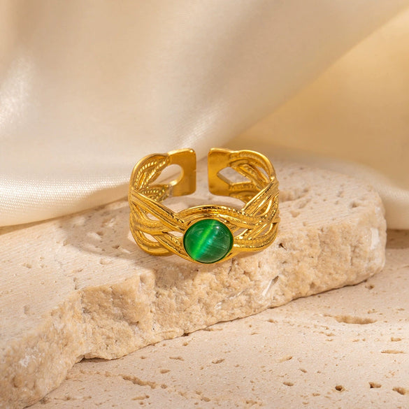 Wholesale Titanium Steel Ring Inlaid With Colorful Natural Stone Geometric U Shape Electroplated Unisex