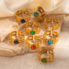 Wholesale Titanium Steel Ring Inlaid With Colorful Natural Stone Geometric U Shape Electroplated Unisex