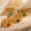 Wholesale Titanium Steel Ring Inlaid With Colorful Natural Stone Geometric U Shape Electroplated Unisex