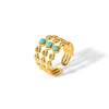 Wholesale Titanium Steel Ring Inlaid With Turquoise And Diamond In Light Luxury Style 18K Gold Plated Stainless Steel For Unisex