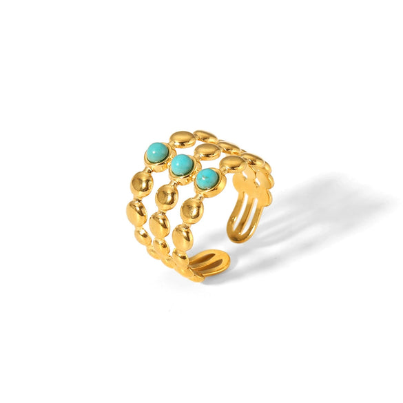 Wholesale Titanium Steel Ring Inlaid With Turquoise And Diamond In Light Luxury Style 18K Gold Plated Stainless Steel For Unisex
