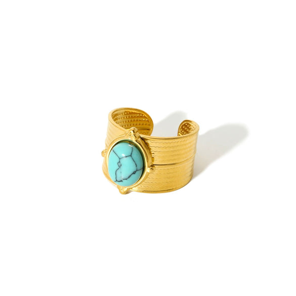 Wholesale Titanium Steel Ring Inlaid With Turquoise And Diamond In Light Luxury Style 18K Gold Plated Stainless Steel For Unisex