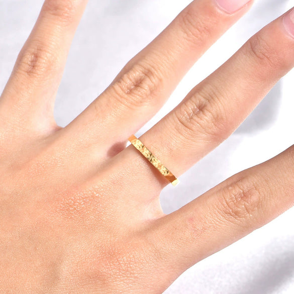 Wholesale Titanium Steel Ring Irregular Texture Hammered Geometric U Shape 18K Gold Electroplated