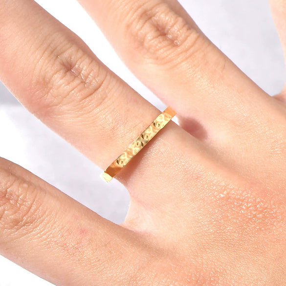 Wholesale Titanium Steel Ring Irregular Texture Hammered Geometric U Shape 18K Gold Electroplated