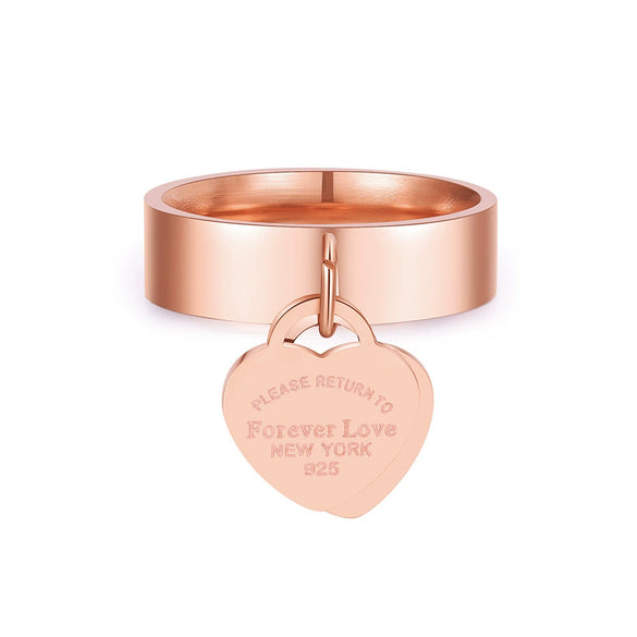 Wholesale Titanium Steel Ring Light Luxury Business Style Heart Shape Real Gold Plated Unisex