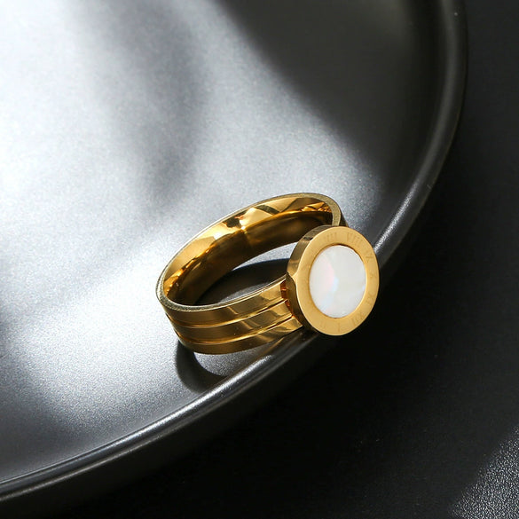 Wholesale Titanium Steel Ring Light Luxury Business Style Heart Shape Real Gold Plated Unisex