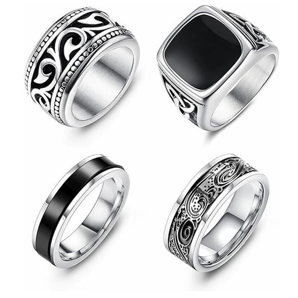 Wholesale Titanium Steel Ring Wave Pattern Polished Unisex Fashion Retro Jewelry