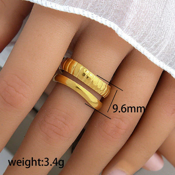 Wholesale Titanium Steel Ring With Black And White Enamel Geometric Design Retro Opening Non Fading Real Gold Plated