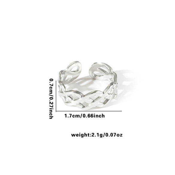 Wholesale Titanium Steel Ring With Chain Hollow Design Electroplated Geometric Style Heart Shape Flower Leaves Letters Numbers Text For Women