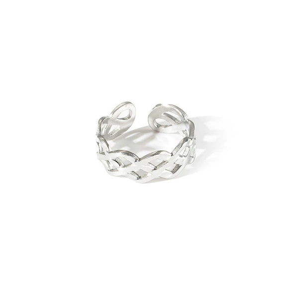 Wholesale Titanium Steel Ring With Chain Hollow Design Electroplated Geometric Style Heart Shape Flower Leaves Letters Numbers Text For Women