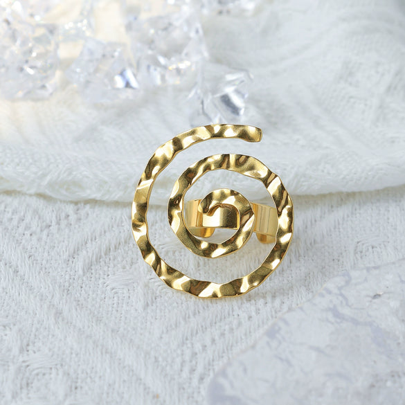 Wholesale Titanium Steel Ring With Geometric Pattern And Electroplating Exaggerate Style Hollow Design