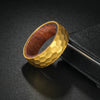 Wholesale Titanium Steel Ring With Hammering Pattern Inlaid Pear Flower Wood And Letters Numbers Text Styling