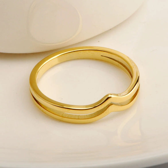Wholesale Titanium Steel Ring With Irregular Wave And Peach Heart Shape Glossy Electroplated With Letters Numbers Text