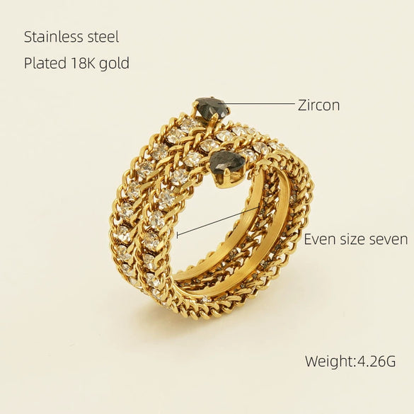 Wholesale Titanium Steel Ring With 18K Gold Inlaid Zircon And Diamond In Geometric High Sense Design For Women